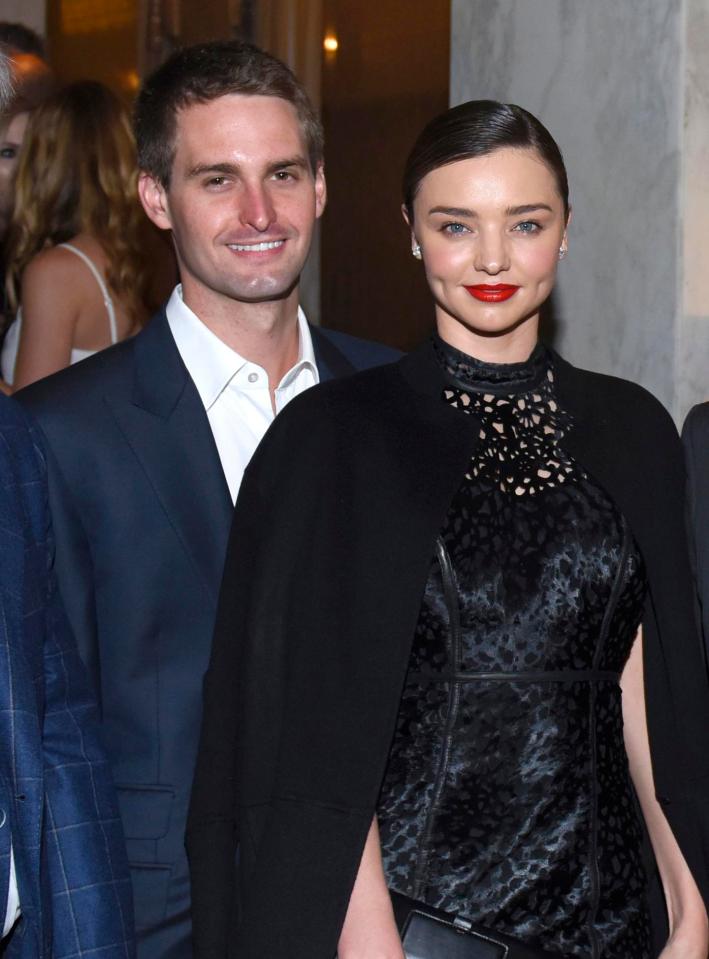  Kerr ching ... Miranda with her fiancee, co-founder and CEO of Snapchat, Evan Speigel