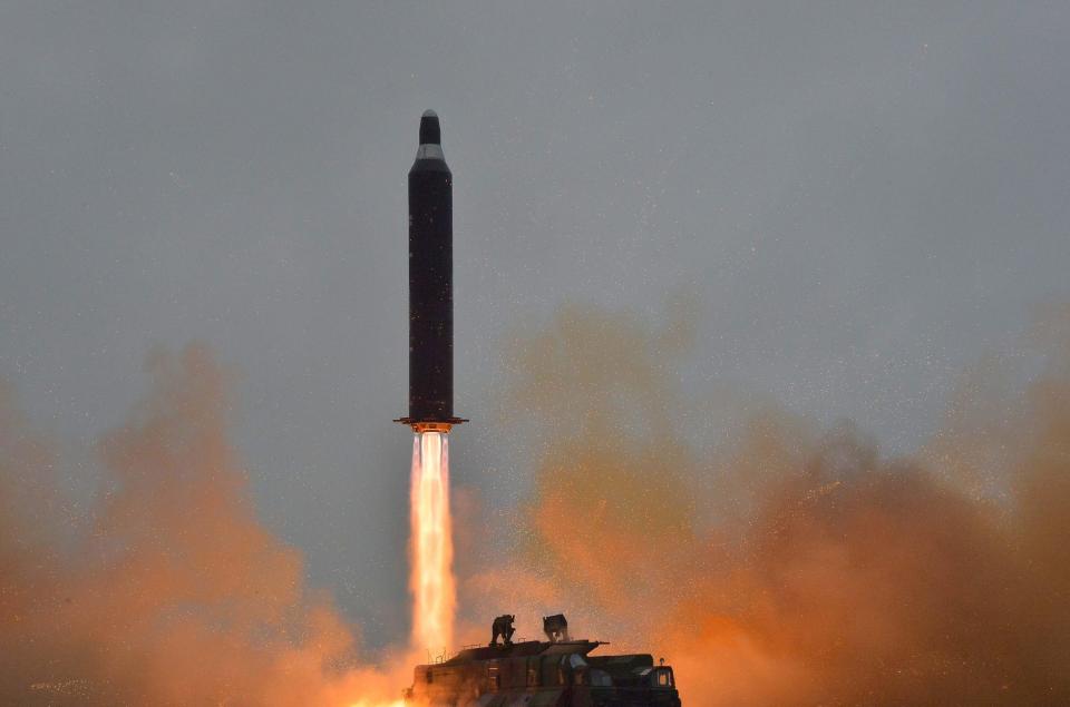  An undated file from North Korea shows a surface-to-surface medium long-range strategic ballistic rocket