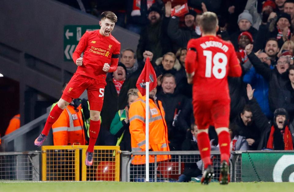  Ben Woodburn scored his only goal against Leeds United in the EFL Cup at Anfield