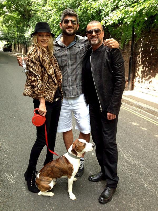  Puppy patrol . . . Kate Moss pictured with Fadi Fawaz and George Michael