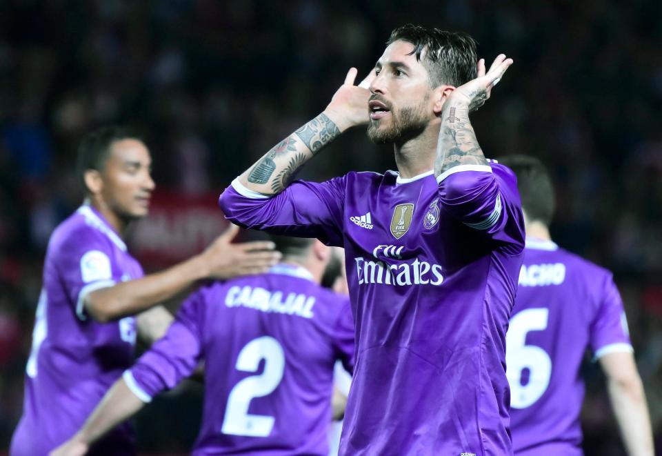  Sergio Ramos taunts Sevilla fans after he scored a late goal against them