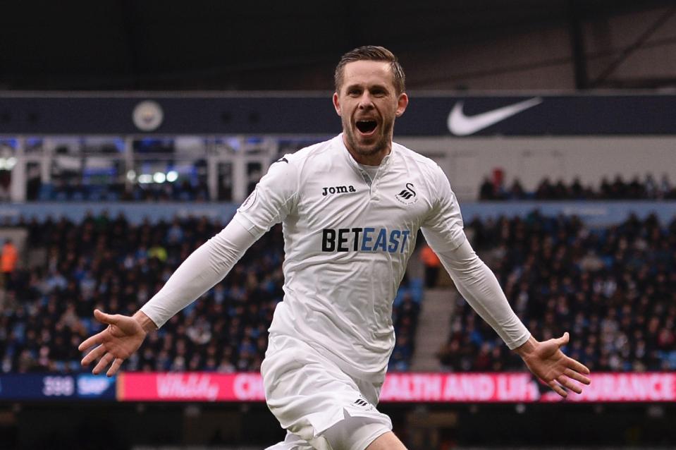  Gylfi Sigurdsson looks braced to leave the Swans after firing them to Premier League safety