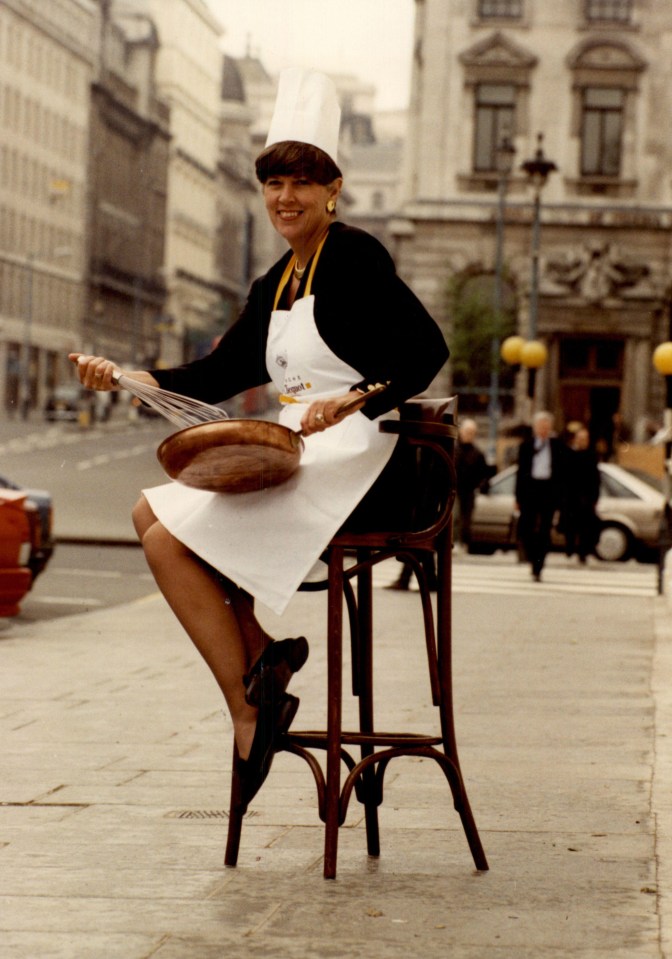 Prue Leith celebrating winning Businesswoman of the Year in 1990