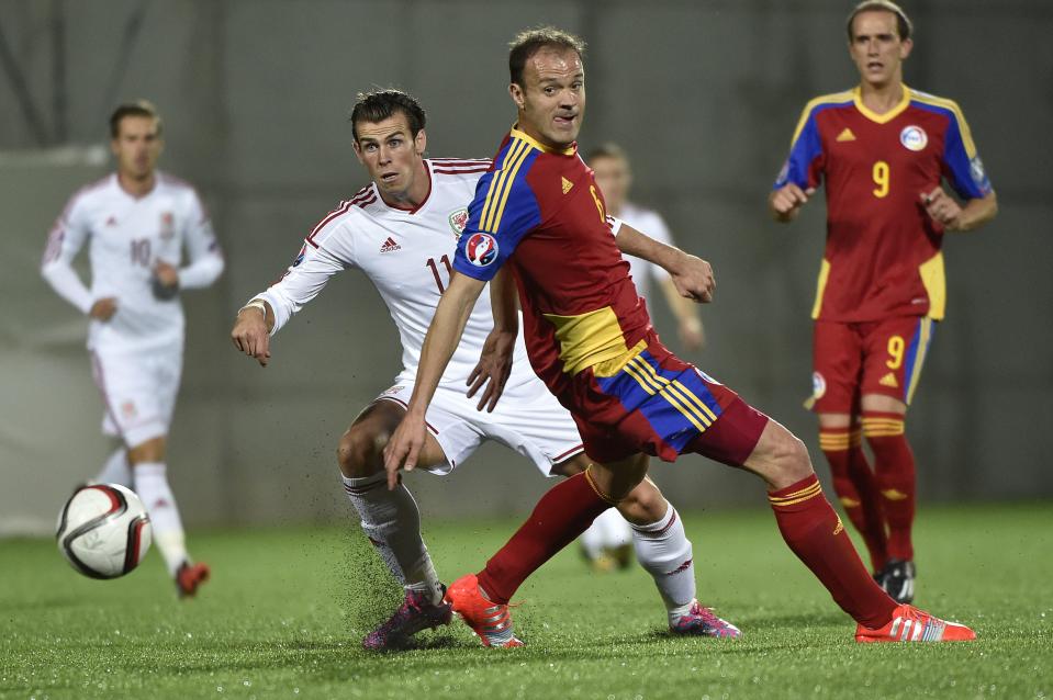  Gareth Bale's footing gives way during the Euro 2016 qualifier