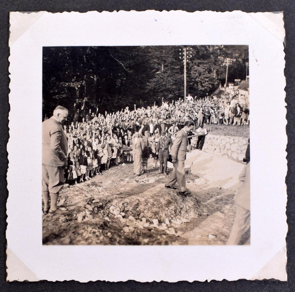  Joseph Goebbels, mastermind of the Holocaust, grins as Nazi supporters cheer him