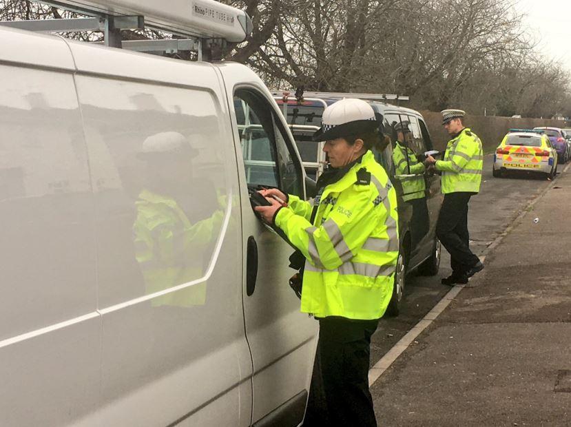  Dorset police officers on patrol today as penalties and fines for offenders caught using their phone behind the wheel have been doubled to six points and £200 respectively