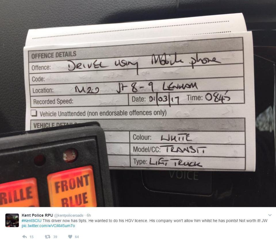  Kent Police tweeted about catching drivers on their mobile phones just hours after the change in law