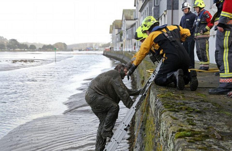  The man is eventually able to make it to the firefighters