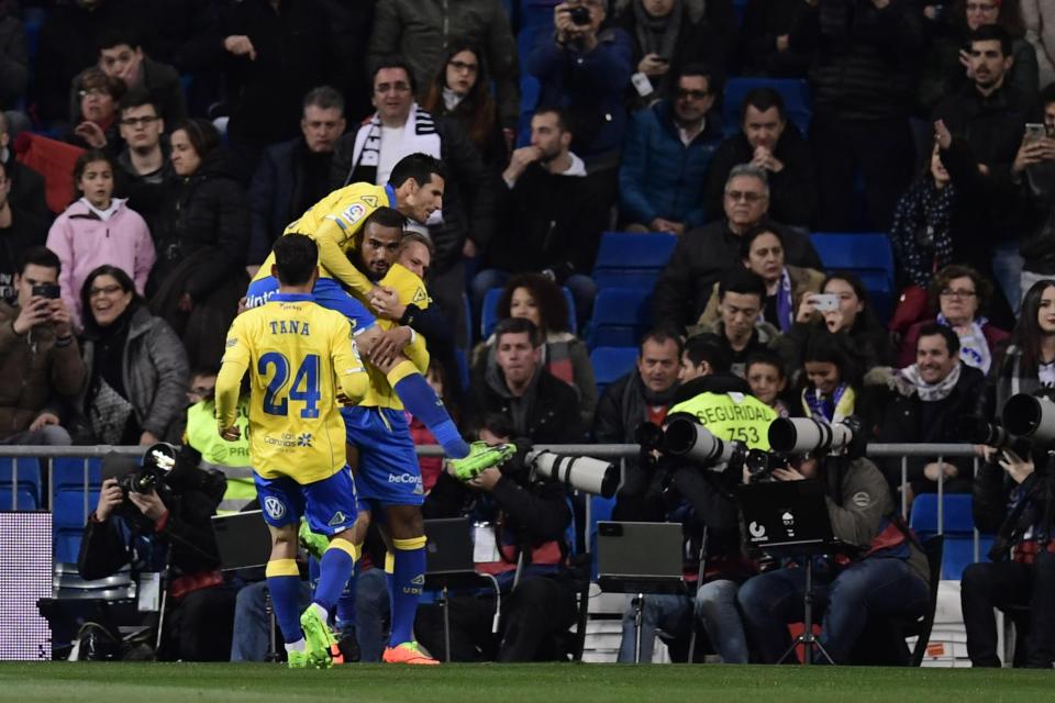  Las Palmas celebrate after going 3-1 up