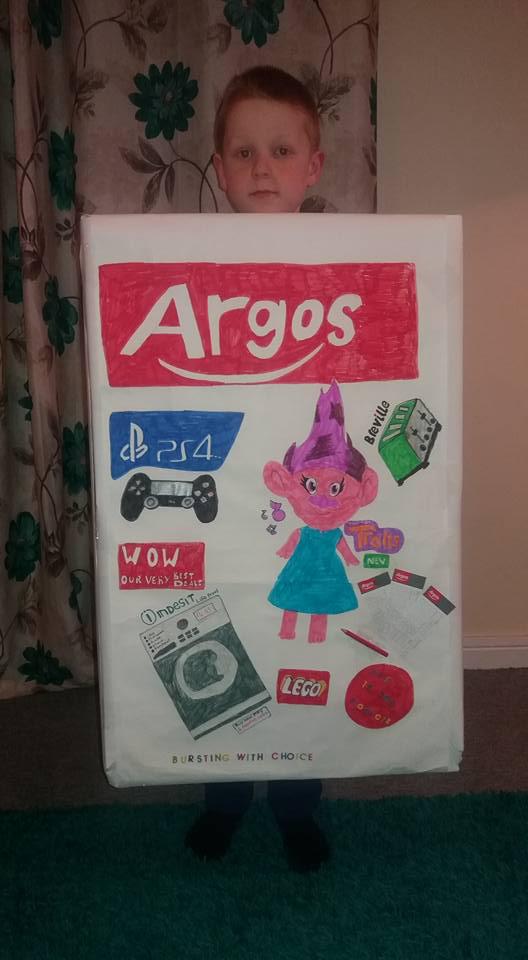  One young boy decided to dress up as the Argos catalogue for World Book Day today