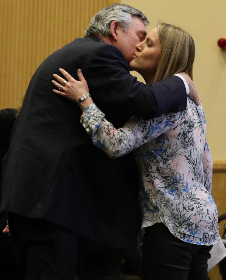  Former prime minister Gordon Brown kisses Catherine Smith after she spoke at the Jennifer Brown Research Laboratory in Edinburgh to mark its 15th anniversary