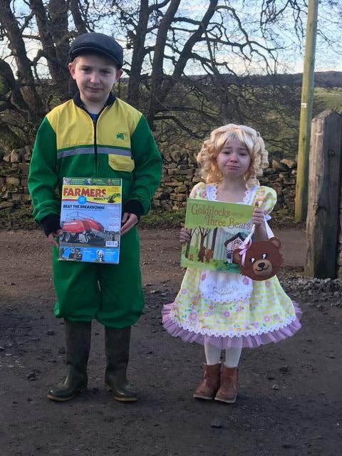  Declan Bowes, 11, and Lola Bowes, 5, from Wolsingham are dressed as a farmer and Goldilocks