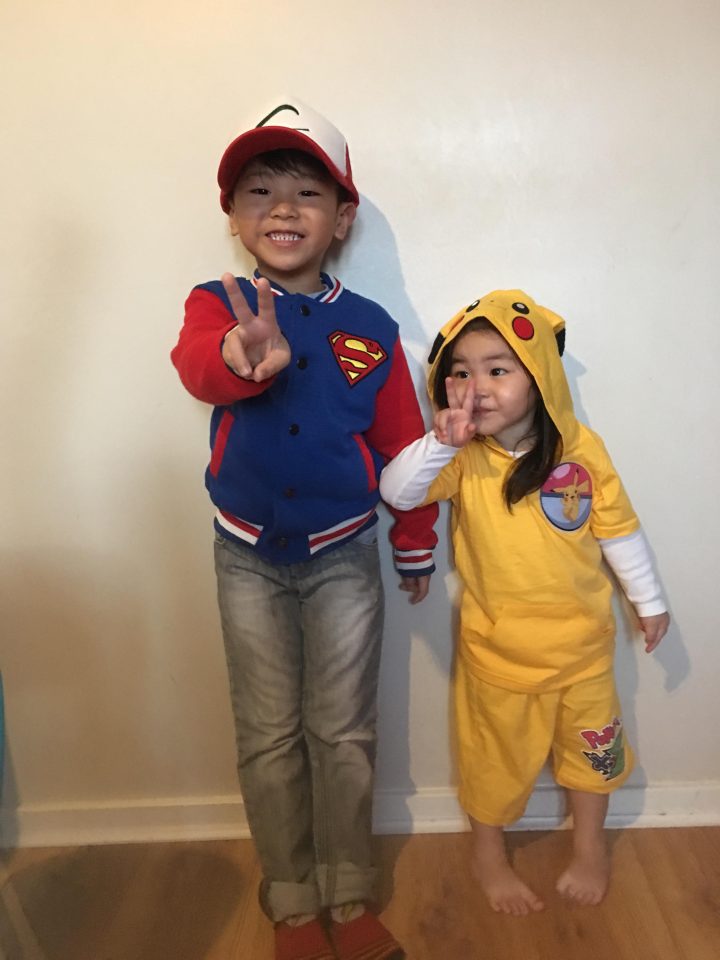  Kyo, 5, as Ash Ketchum from Pokemon and sister Keira, 2, as Pikachu both from Birmingham