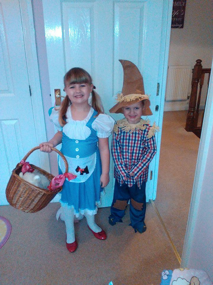  Jessica, 5, is dressed as Dorothy and Oscar, 4, is dressed as the scarecrow