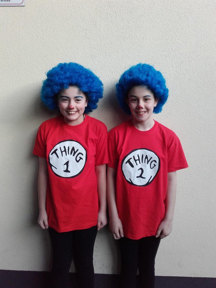  Caitlin Blackwell and Destiny Walters, both 11. from Weston-Super-Mare in matching outfits for World Book Day