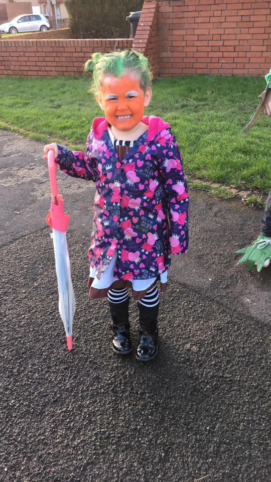  Scarlett, 3, is dressed as an Oompa Loompa from Charlie and the Chocolate Factory