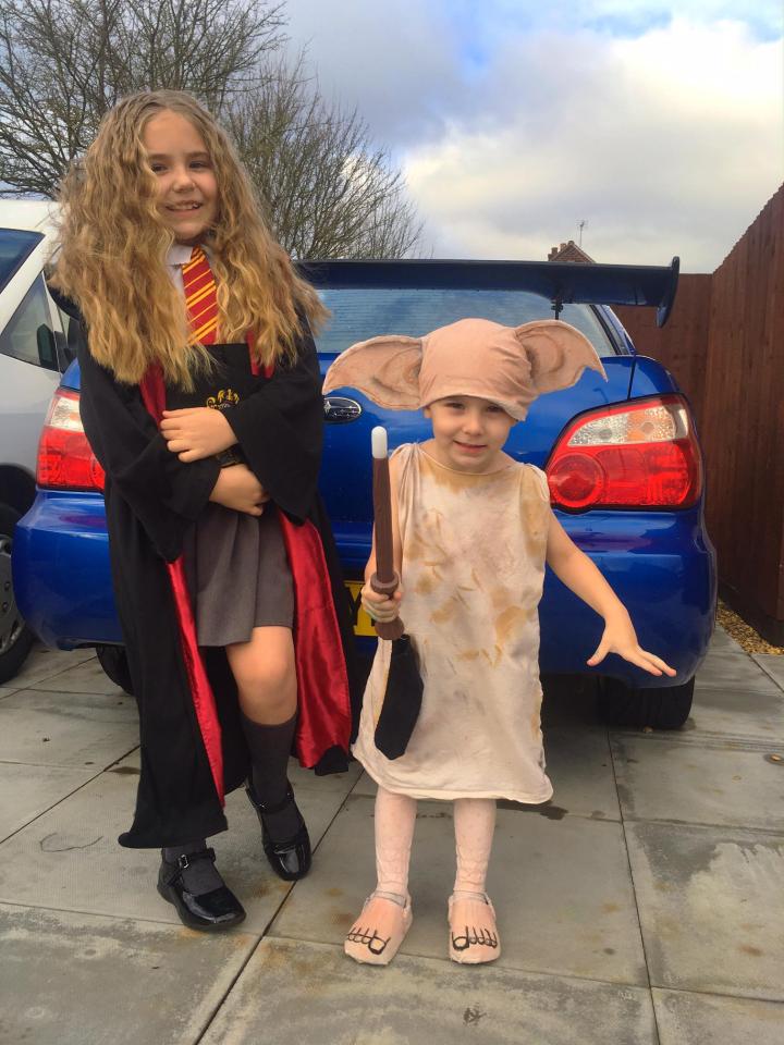  Ruby-Mae Lowe, 8, and Daniel Lowe, 3, from West Midlands are dressed as Hermoine Granger and Dobby the house elf from Harry Potter