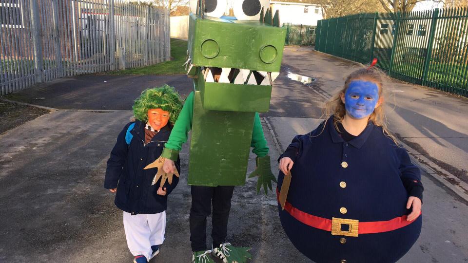  From left to right: Ollie 4, Bailey 7 and Mia 6 all dressed as characters from Roald Dahl