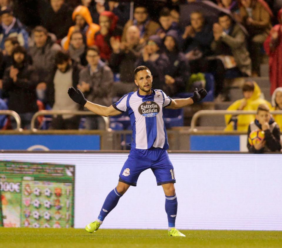  Romania international striker Florin Andone celebrates his strike