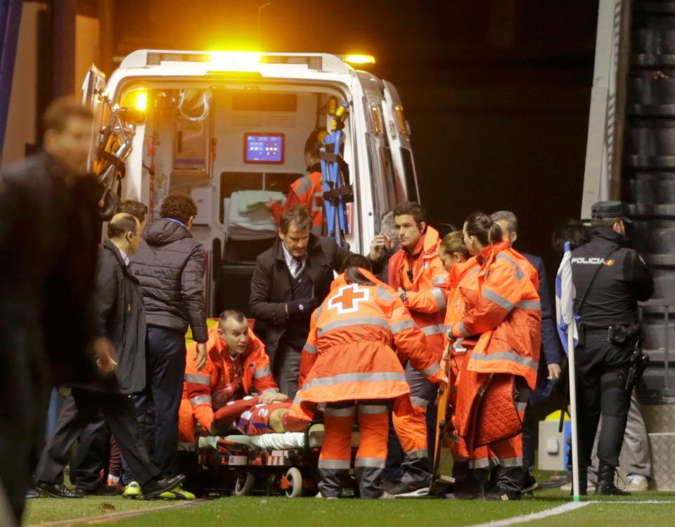  Medical staff are careful to put Torres onto the vehicle safely