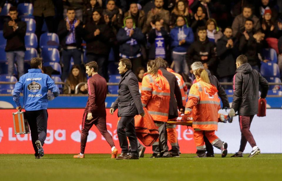  Torres was carried off the pitch and towards a pitch-side ambulance