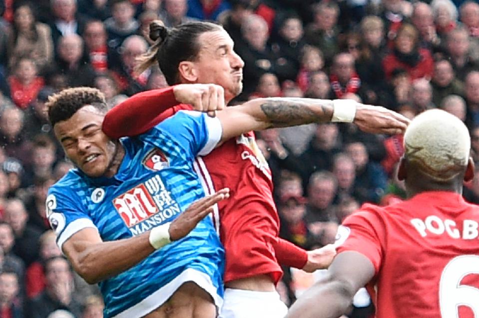  Ibrahimovic elbowed Mings in the face during a corner