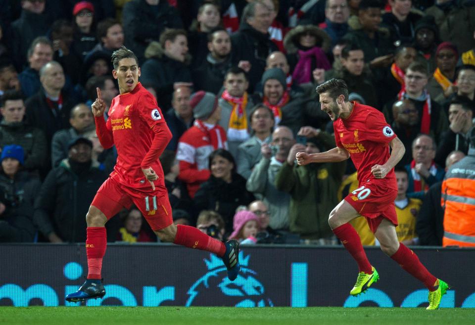  Firmino wheels away after giving Liverpool the lead