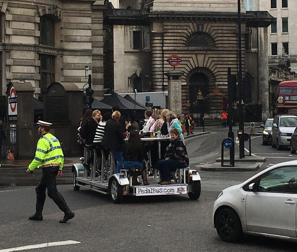  The beer bike looked very modern compared to all the vintage vehicles on set