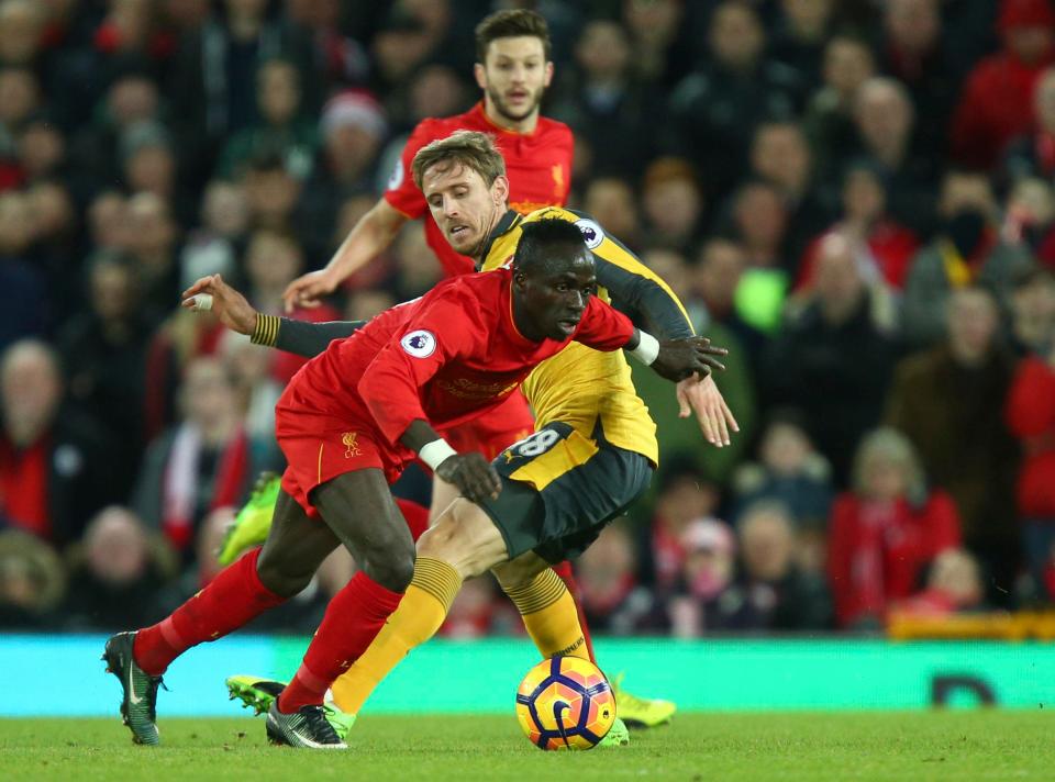  Sadio Mane caused problems all evening for Nacho Monreal