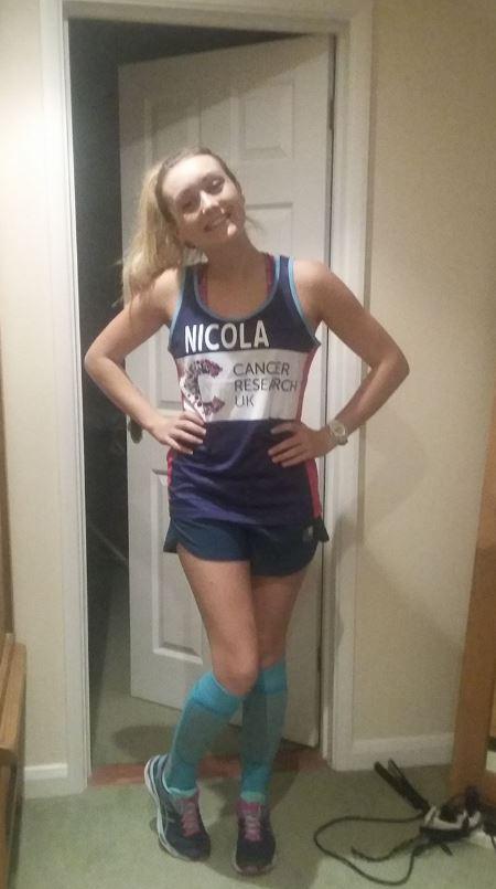  Nicola is going to run the London Marathon to raise £2,000 for Cancer Research