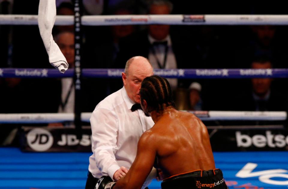  Haye's trainer Shane McGuigan threw the towel in during the 11th round