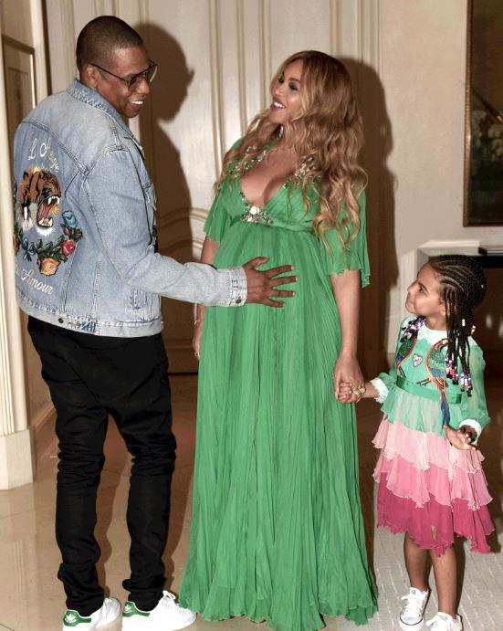  The star shared images of herself, husband Jay Z and their adorable five-year-old daughter Blue Ivy