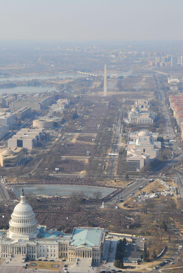  The new photographs were released following Freedom of Information requests by press. Pictured is another photo of Obama's crowd