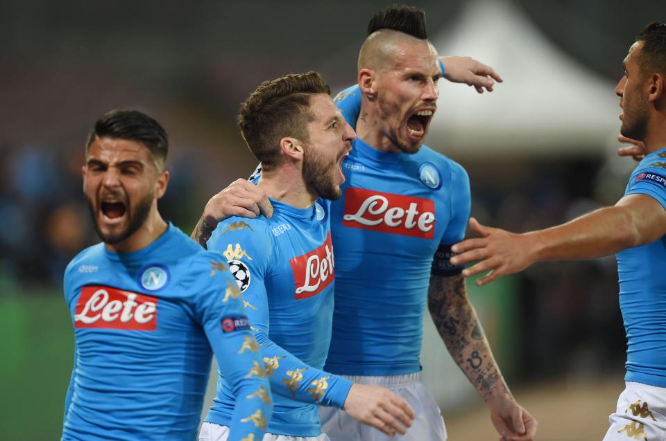  Napoli celebrate after Dries Mertens' goal capped off dominant first half