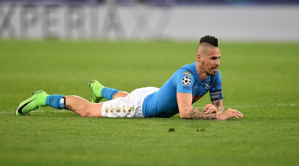  Marek Hamsik looked dejected as Napoli were knocked out of Europe