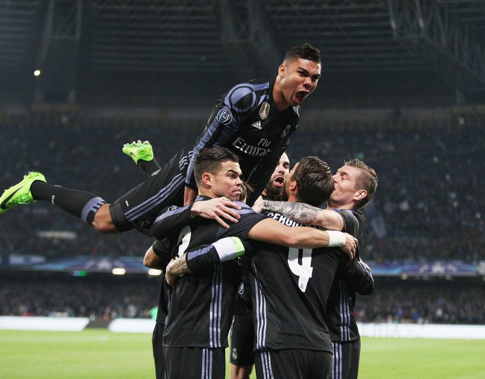  Real Madrid celebrated as Sergio Ramos scored Madrid's first goal