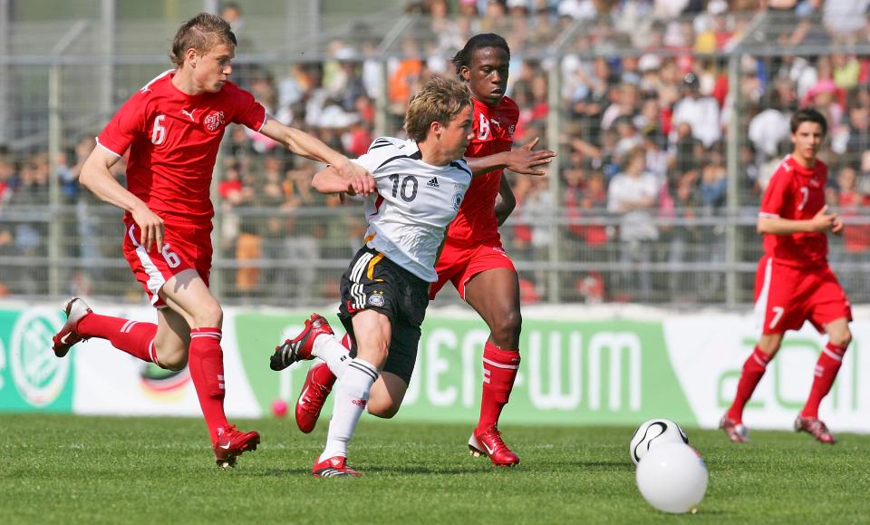  A 15-year-old Mario Gotze in action for his country against Switzerland