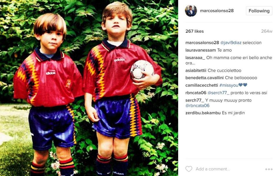  Marcos Alonso, right, as a young boy in Spanish kit, from his Instagram account