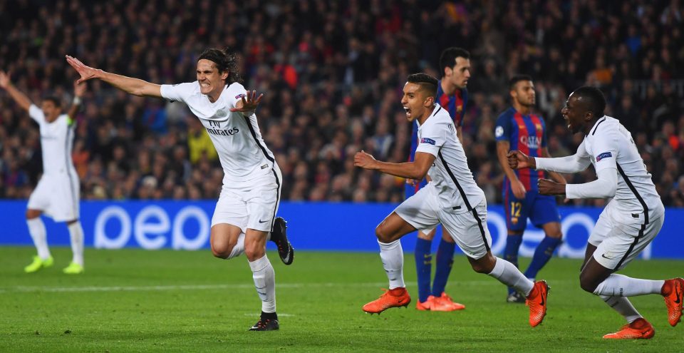  Cavani knew just how important his goal was and the Nou Camp stadium was stunned into silence