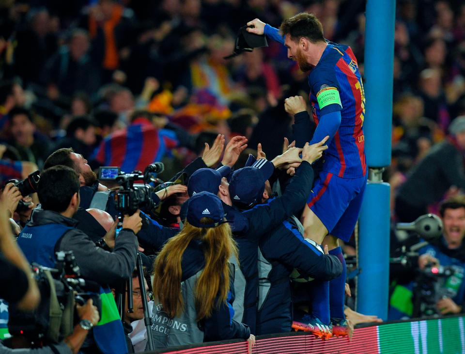  Lionel Messi leaps into the crowd after Barcelona recorded the most unbelievable comeback victories of all time