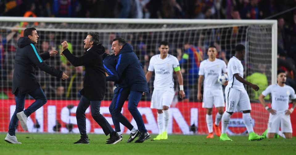  This picture shows the perfect contrast - Barca joy and PSG despair at the end of their epic battle