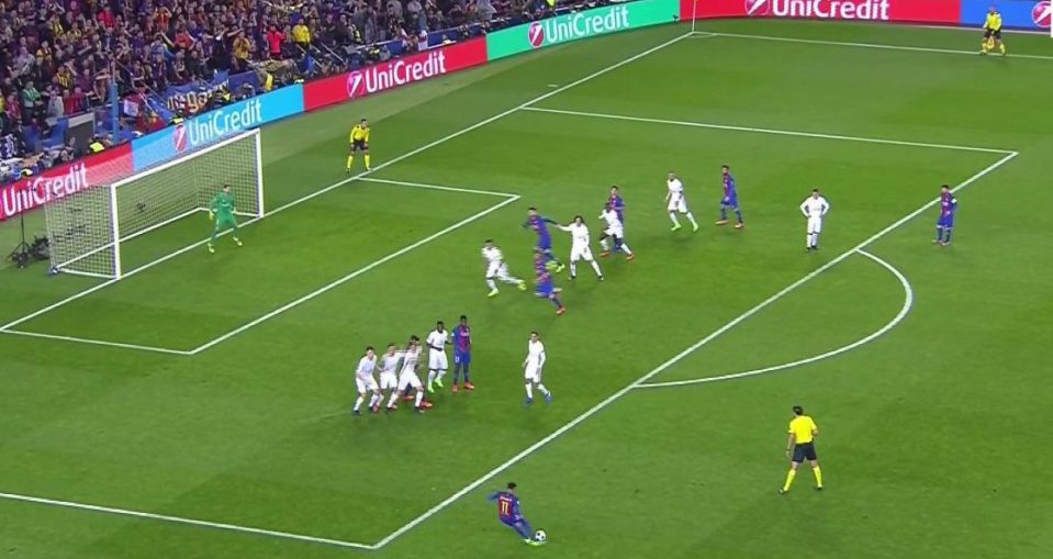  Neymar curled in a sublime free-kick to put Barcelona 4-1 up in the incredible, and once-in-a-lifetime game