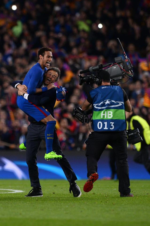  Luis Enrique salutes his star man tonight, Neymar, as Barca celebrate their most famous win