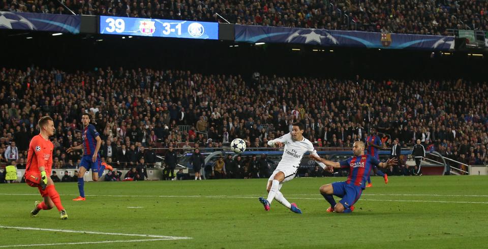  Javier Mascherano flew into the back of Angel Di Maria who then missed his shot