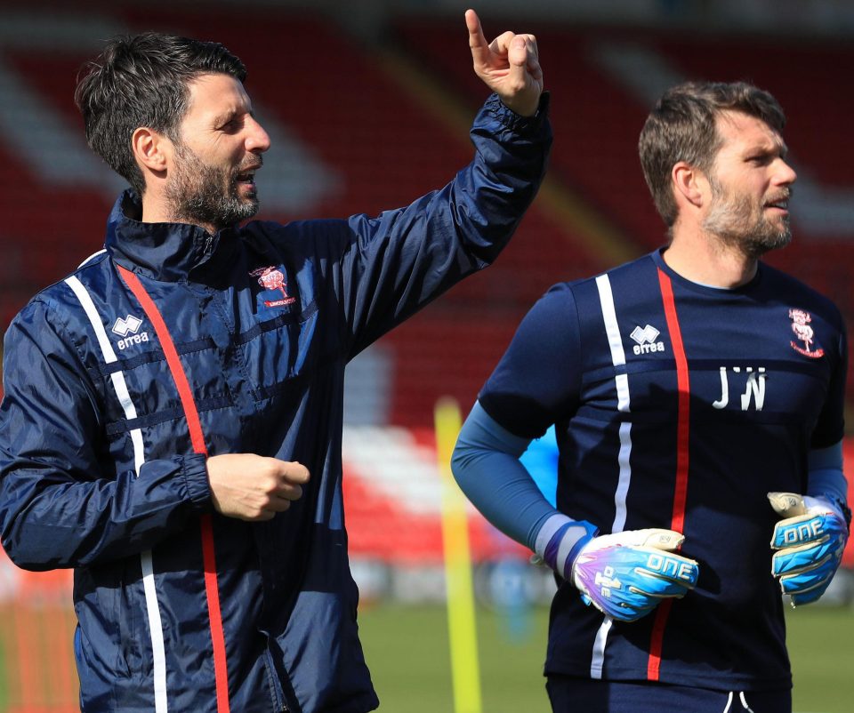  Lincoln City manager Danny Cowley and goalkeeper coach Jimmy Walker plot Arsenal's FA Cup downfall