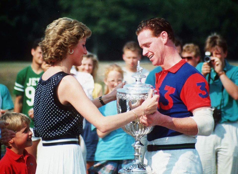  Diana presenting a trophy to James Hewitt at polo match in the 1990s