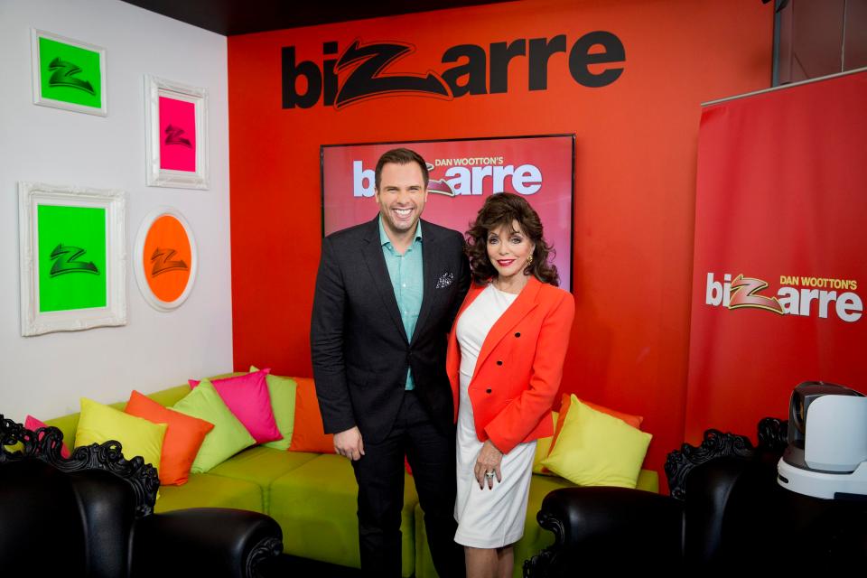  Dame Joan Collins with The Sun's Dan Wootton during her first-ever Bizarre guest edit and Facebook Live