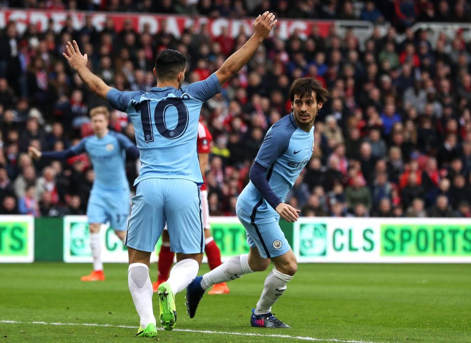  David Silva turns away to begin the celebrations after scoring the opening goal