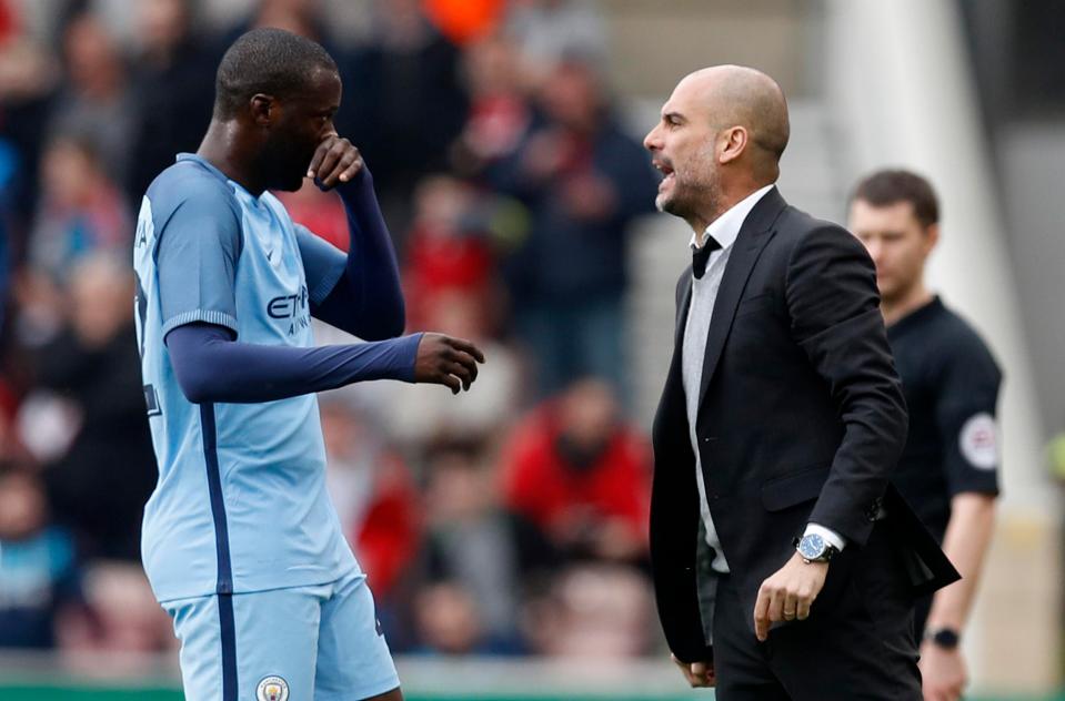  Pep Guardiola with Yaya Toure on the touchline