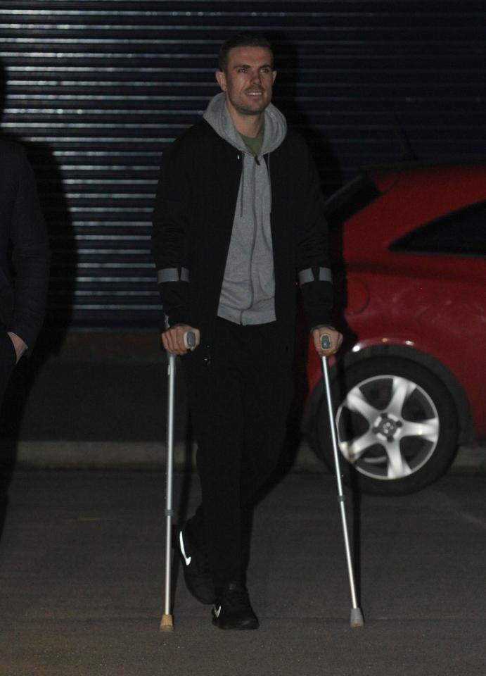  Jordan Henderson has been pictured on crutches